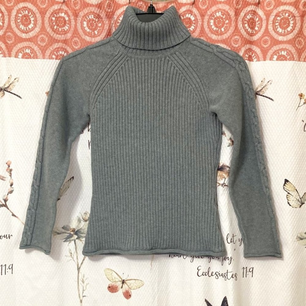 Style & Co. Womens Petite Ribbed Knit Turtleneck Sweater Grey